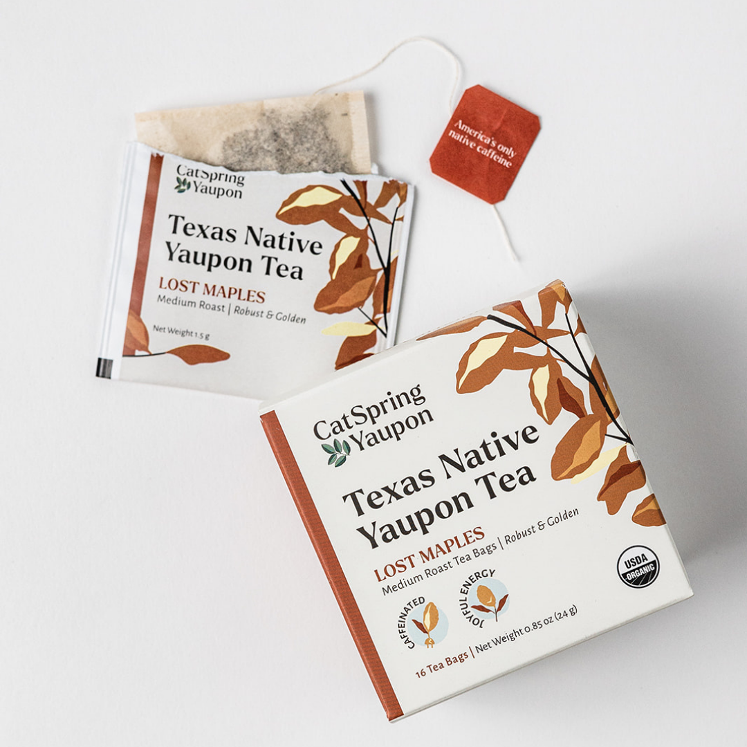 Lost Maples Medium Roast Yaupon – Loose Leaf & Teabag Individually wrapped yaupon teabags