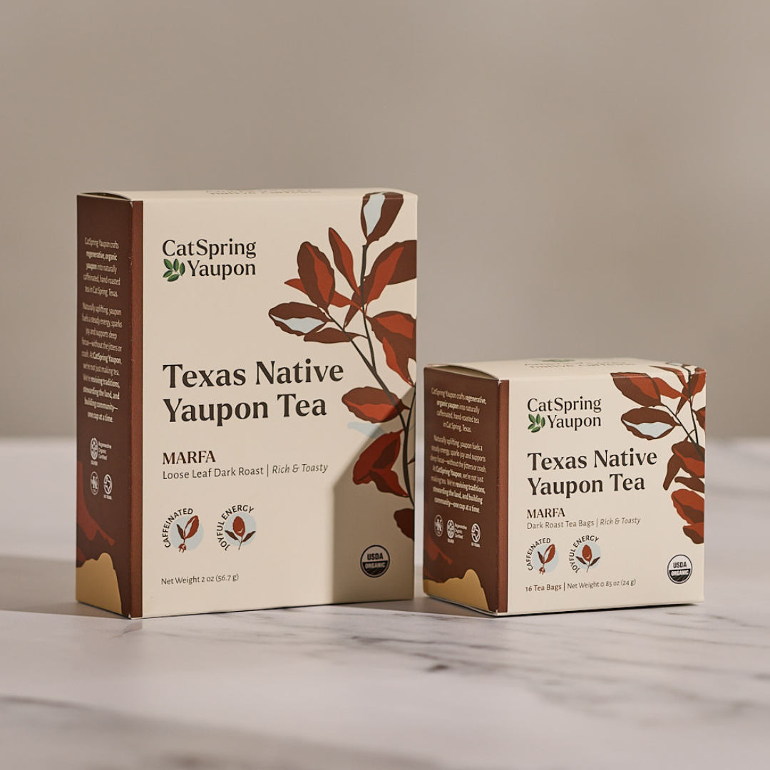Marfa Dark Roast Yaupon - Loose Leaf & Teabag Individually wrapped yaupon teabags