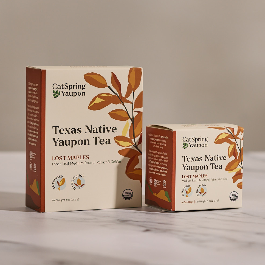 Lost Maples Medium Roast Yaupon – Loose Leaf & Teabag Individually wrapped yaupon teabags