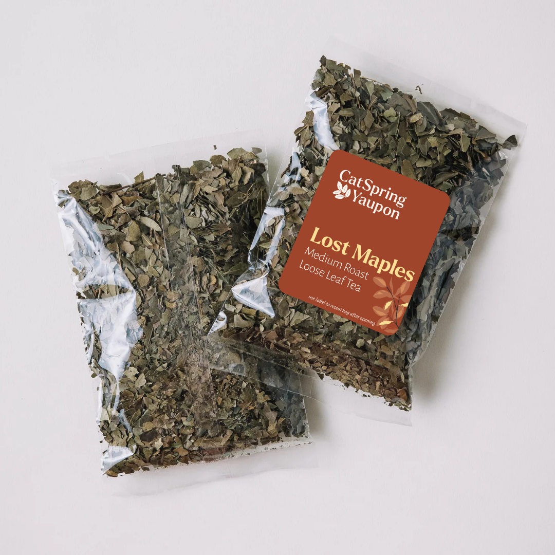 Lost Maples Medium Roast Yaupon – Loose Leaf & Teabag Individually wrapped yaupon teabags